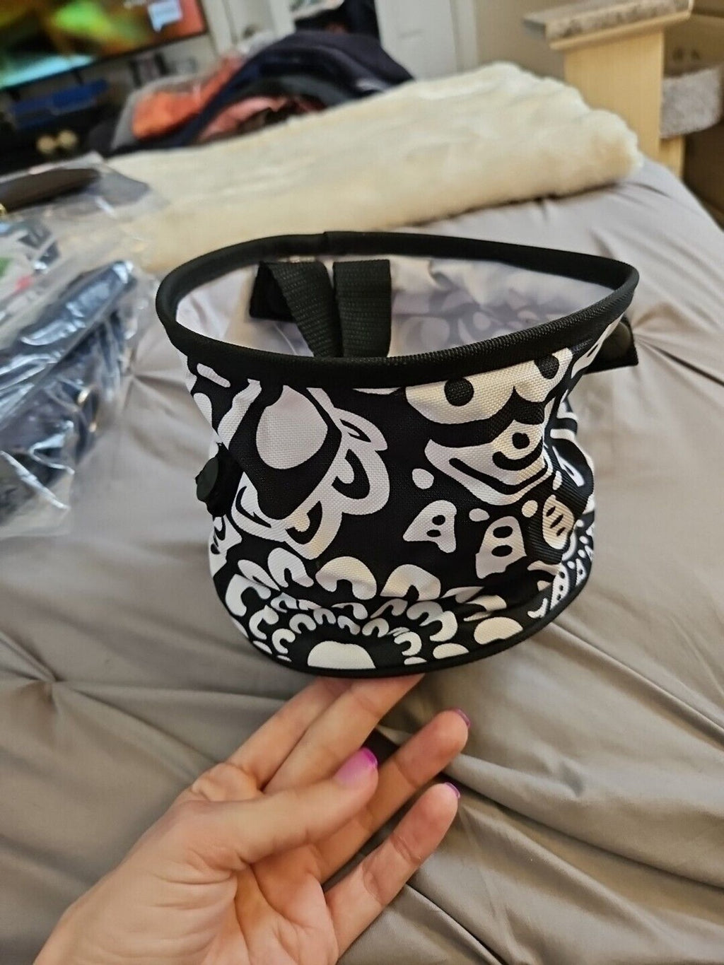 New Thirty-One Small Round Oh-Snap Bin Black Playful Parade