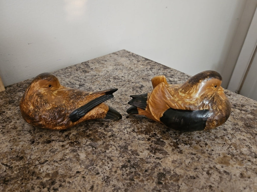Vintage Andrea by Sadek Brown Black Sitting Doves Birds Ducks Figurines Set of 2