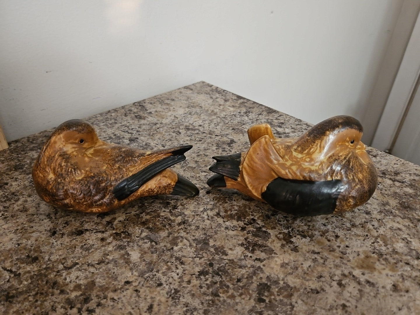 Vintage Andrea by Sadek Brown Black Sitting Doves Birds Ducks Figurines Set of 2