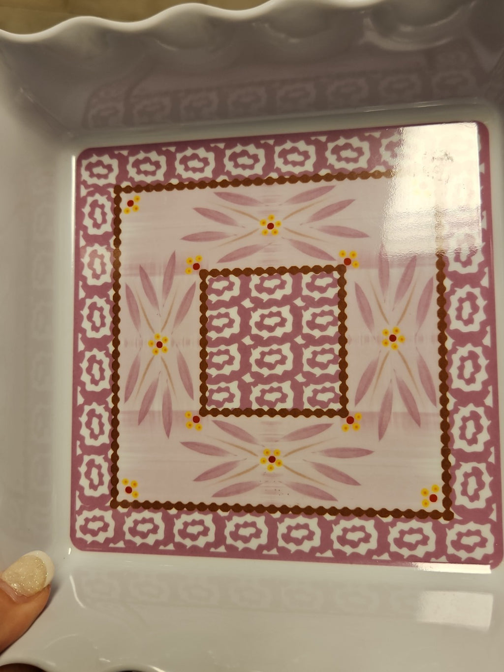 Set of 2 Temptations By Tara Old World Lilac Melamine Square Ruffled Dishes