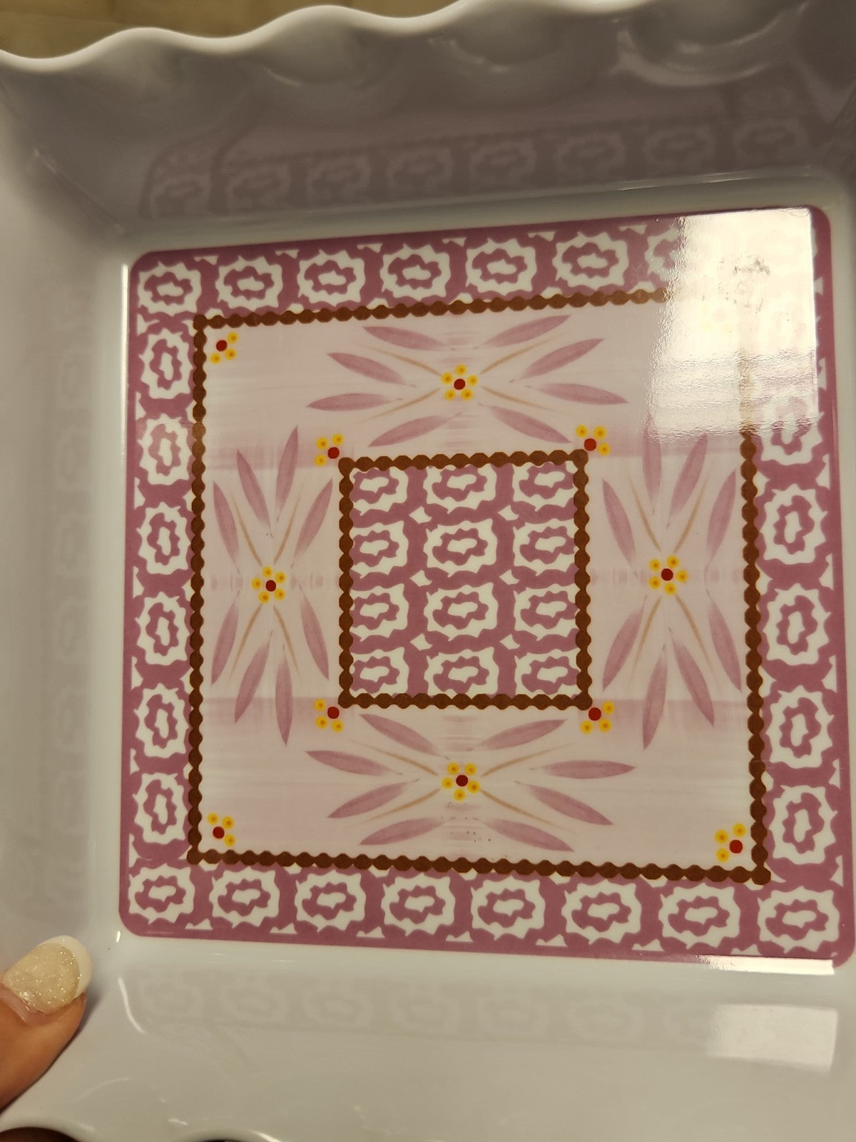 Set of 2 Temptations By Tara Old World Lilac Melamine Square Ruffled Dishes
