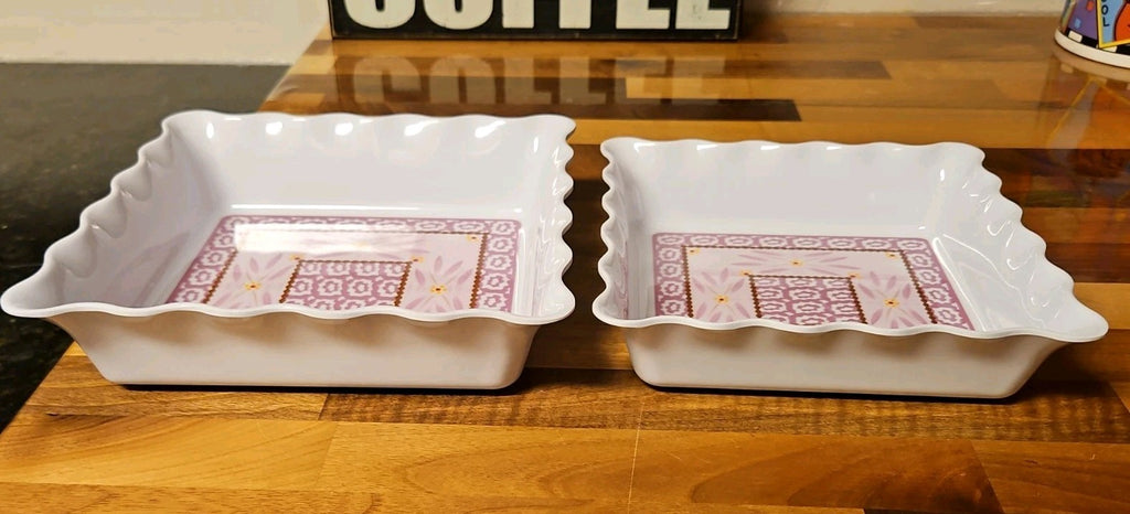 Set of 2 Temptations By Tara Old World Lilac Melamine Square Ruffled Dishes