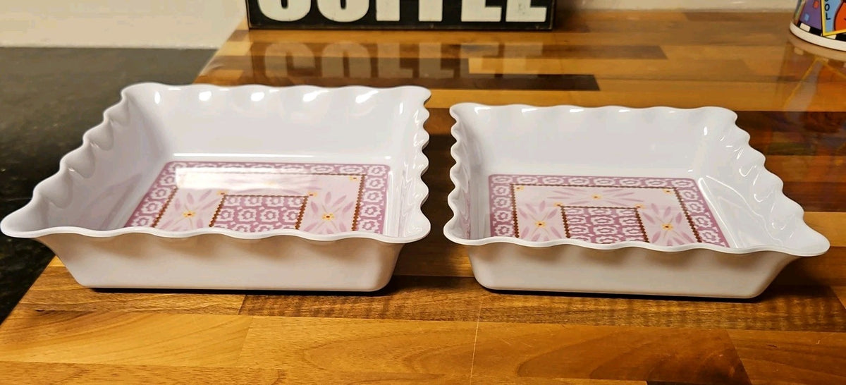Set of 2 Temptations By Tara Old World Lilac Melamine Square Ruffled Dishes