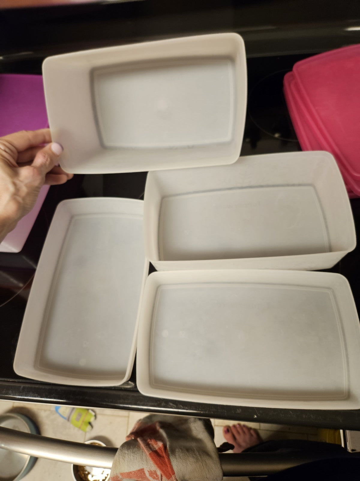 Set Of 11 Tupperware Freezer Mates Snowflake Pattern Assorted Sizes W Pink Lids