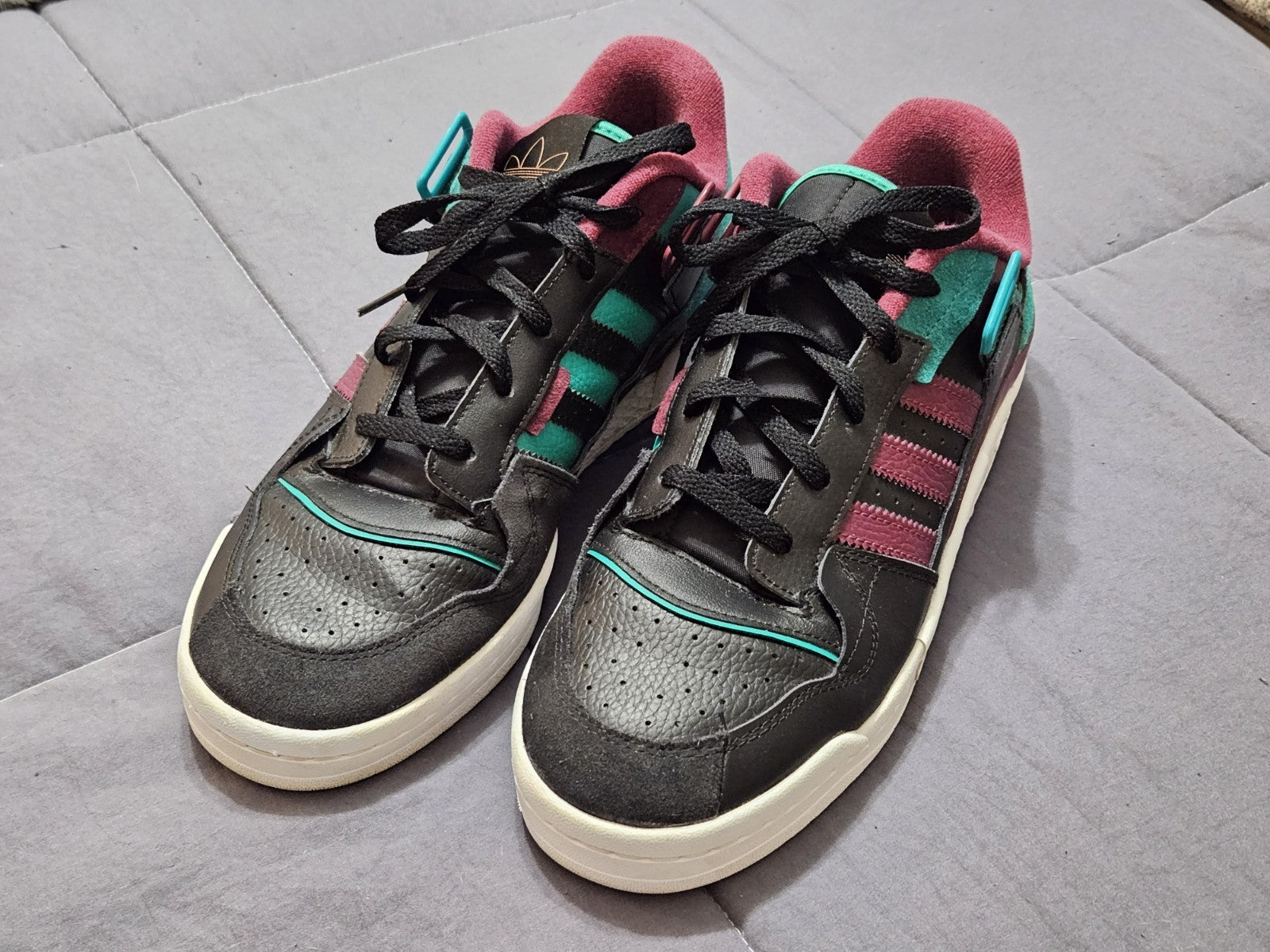 Adidas Forum Exhibit Low Black Victory Crimson Glory Green Sneakers Sz 10.5