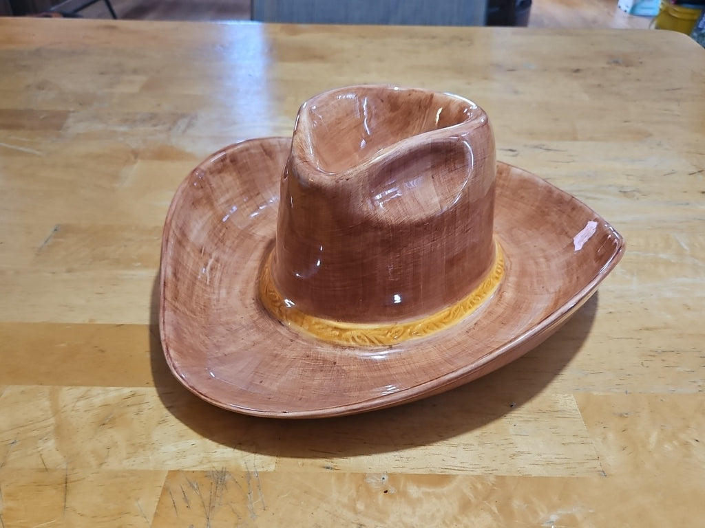 Vintage 1993 Boston Warehouse Trading Cowboy Hat Ceramic Chip & Dip Tray Mint