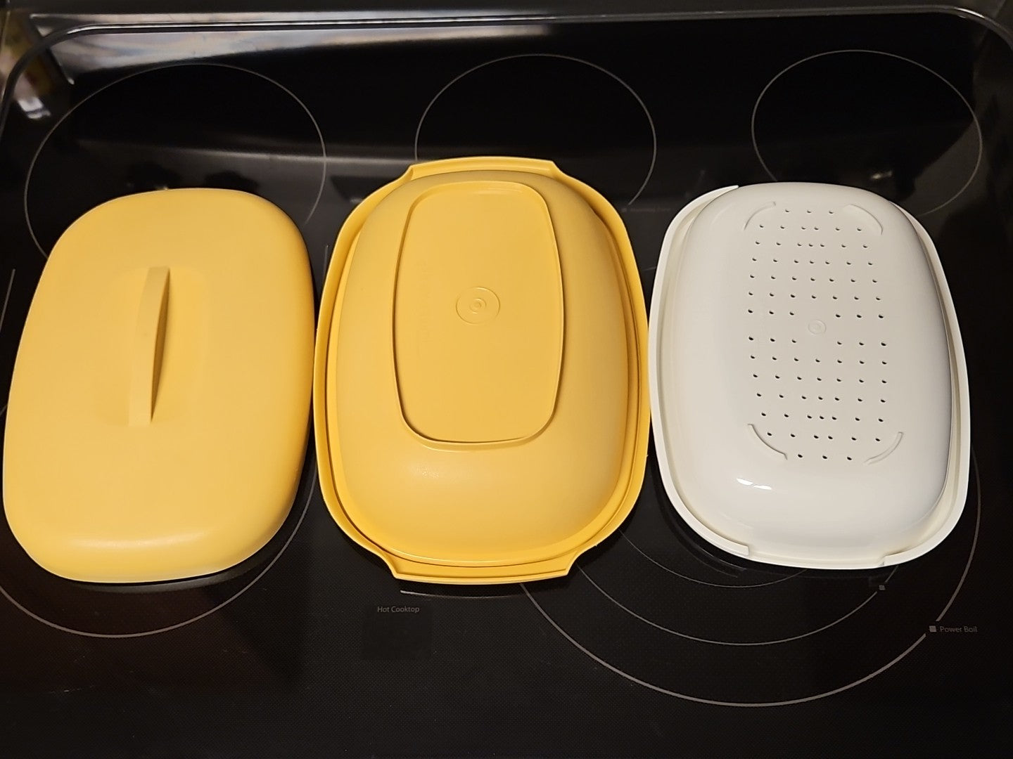 Vintage Tupperware Microwave Steamer #1273 Harvest Gold 3 Piece Set