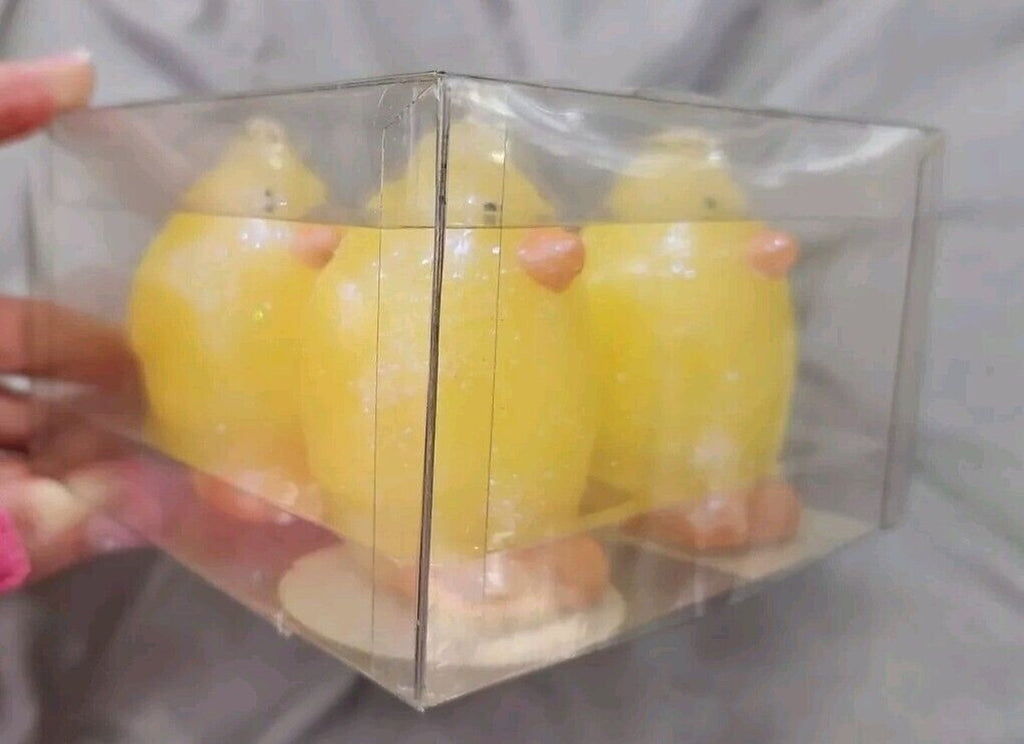 4 GLITTERY YELLOW CHICKS CANDLES EASTER SET NIB