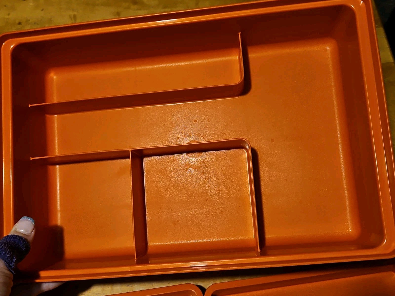 Vintage Tupperware Tuppercraft Orange #1421 Craft Storage Box W/ Lid & 2 Inserts