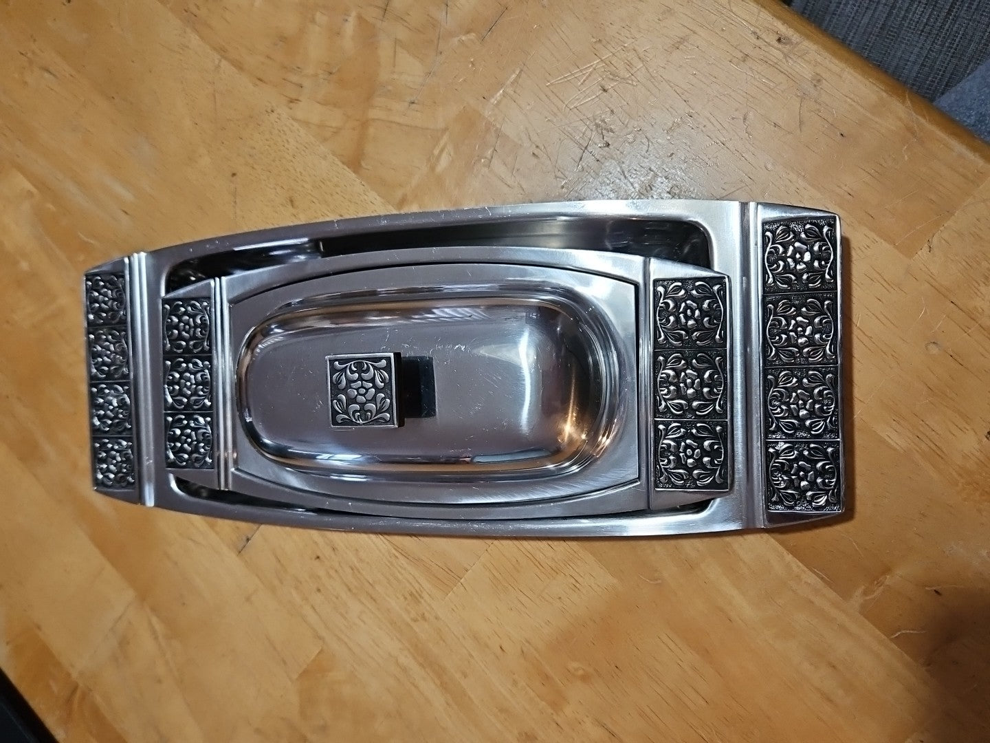 Stanley Roberts Velvet Pattern Stainless Steel Butter Dish & Condiment Platter