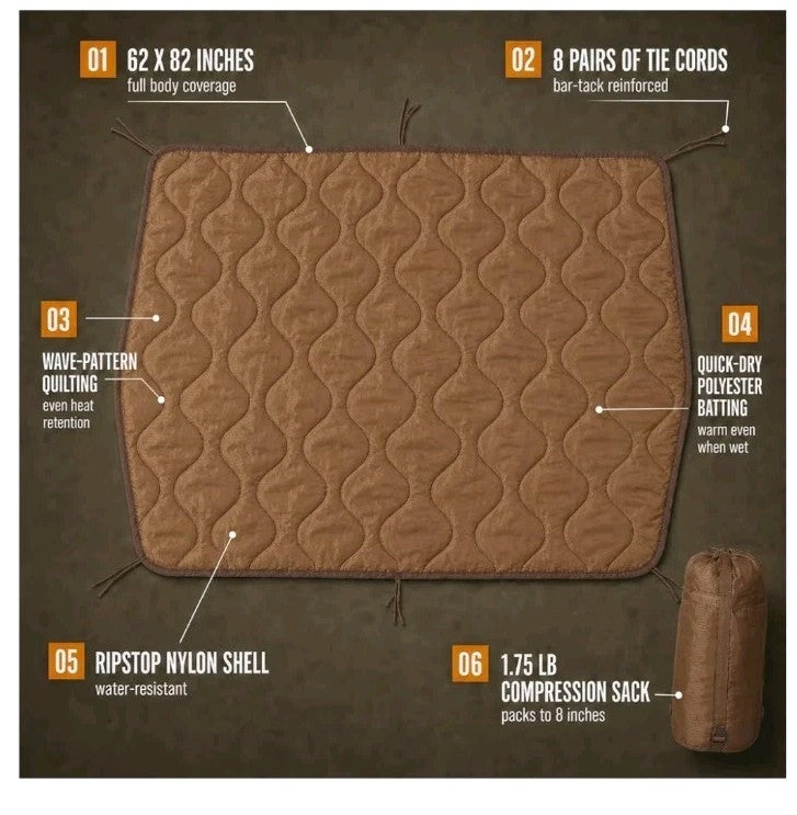 NIP USGI Military Style All Weather Poncho Liner Woobie Blanket in Coyote Brown