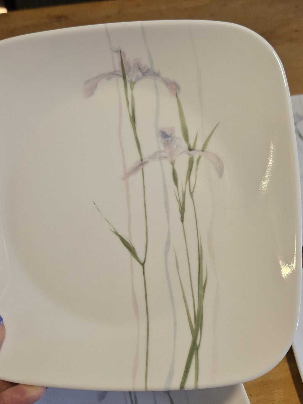 Set of 5 Corelle Vitrelle Square Shadow Iris Luncheon Plates 9" Salad Plates EUC