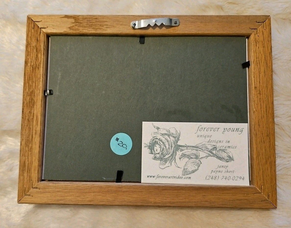 6.5" X 8” Vintage 1998 Janey Payne Short Framed 3D Ceramic Art Print Cat Kitten