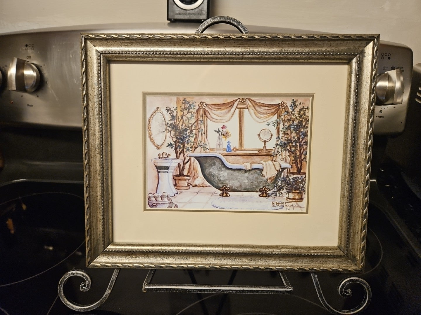 Vintage Style Janet Kruskamp Framed Art Print Clawfoot French Bathtub 9.5"x11.5"
