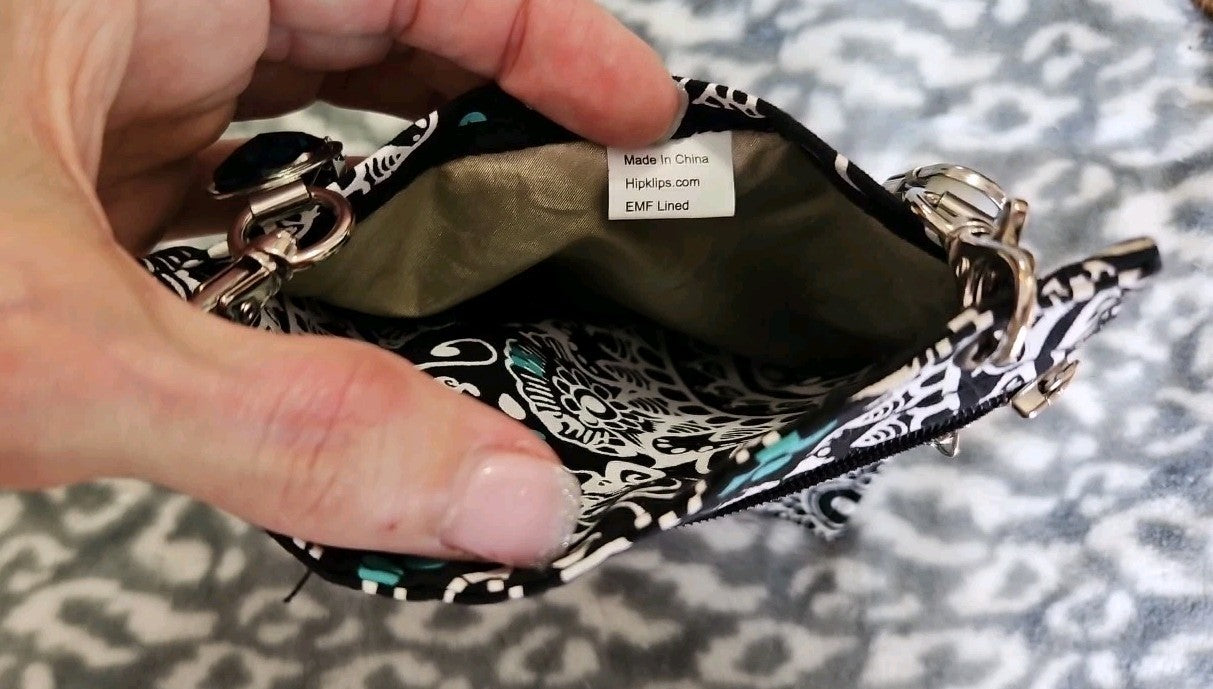 Hip Klips Thermal Bali Teal XL With Teal Gem Accents RFID EMF Lined Pocket