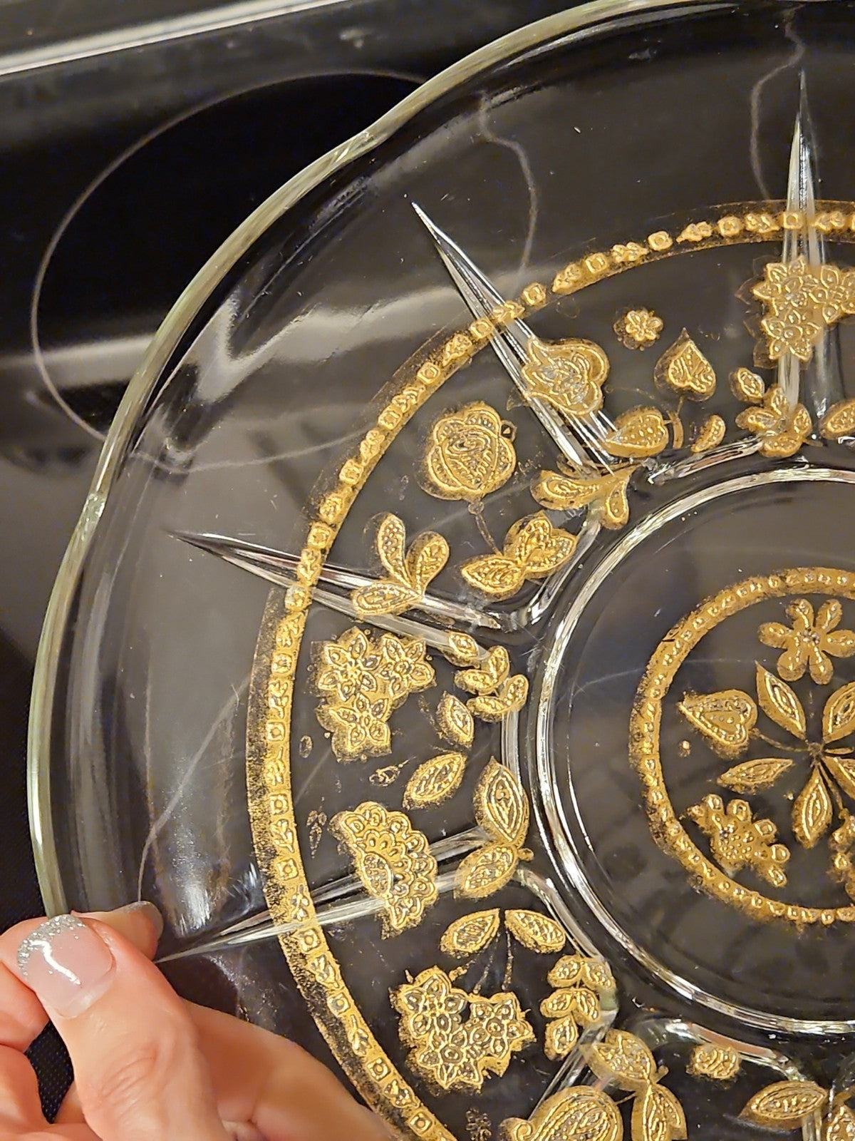 Vintage 1950'S Culver Glass 22K Gold Embossed Serving Plate, 11” Floral Design