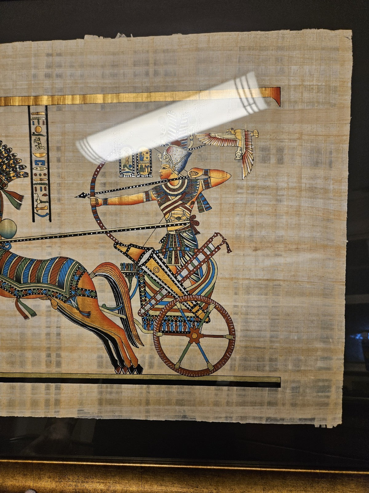 Framed & Matted Handmade Adel Ghabour Egyptian Papyrus W/ Certificate 34" X 26"