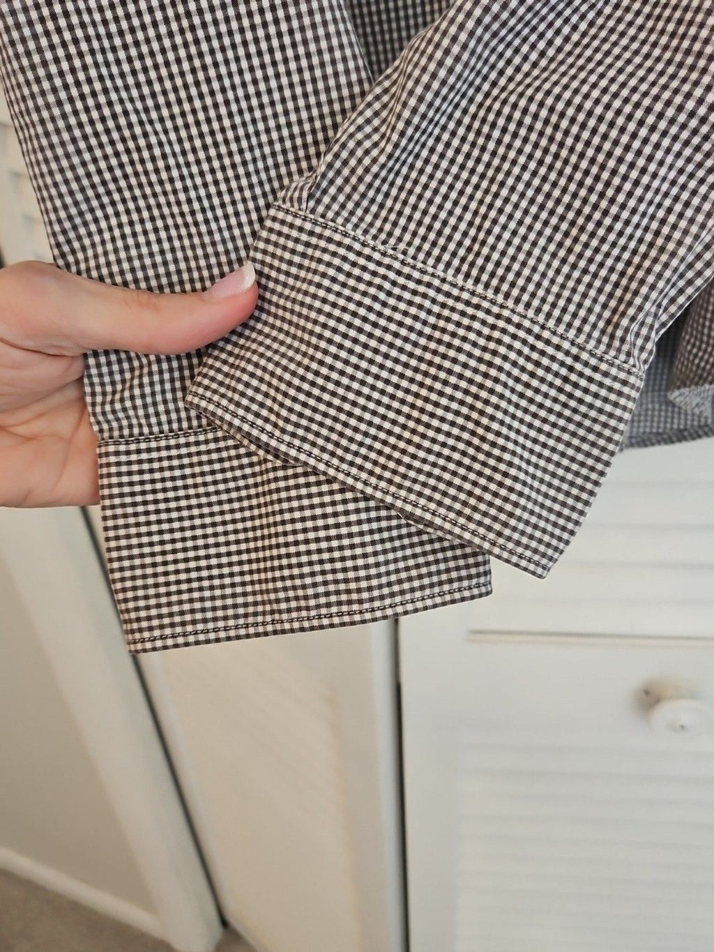 Abercrombie & Fitch Men's Grey White Checked Long Sleeve Button Down Shirt Sz L