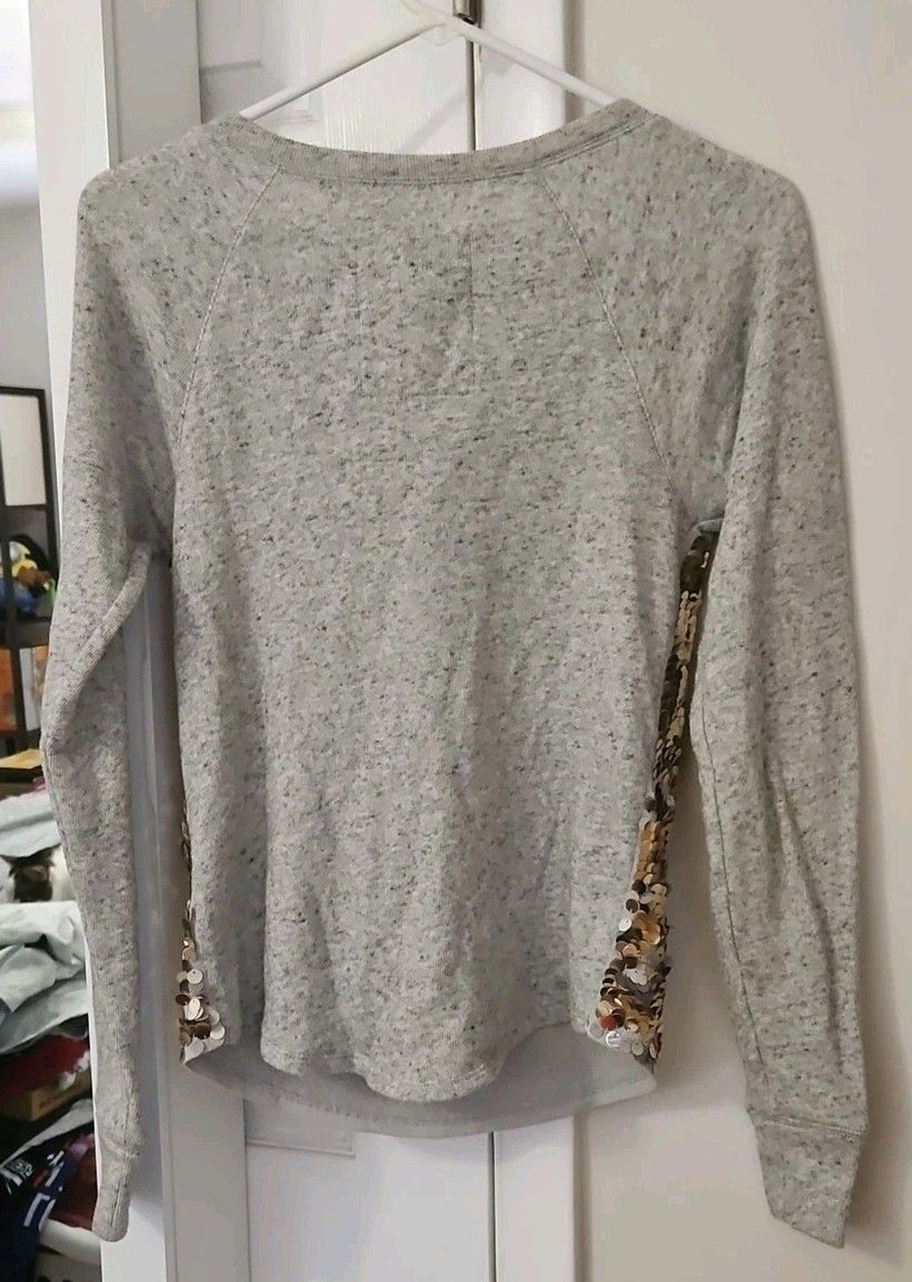 Love Express Women's XS Mermaid Gold & Silver Sequin Shirt Long Sleeve Top Gray