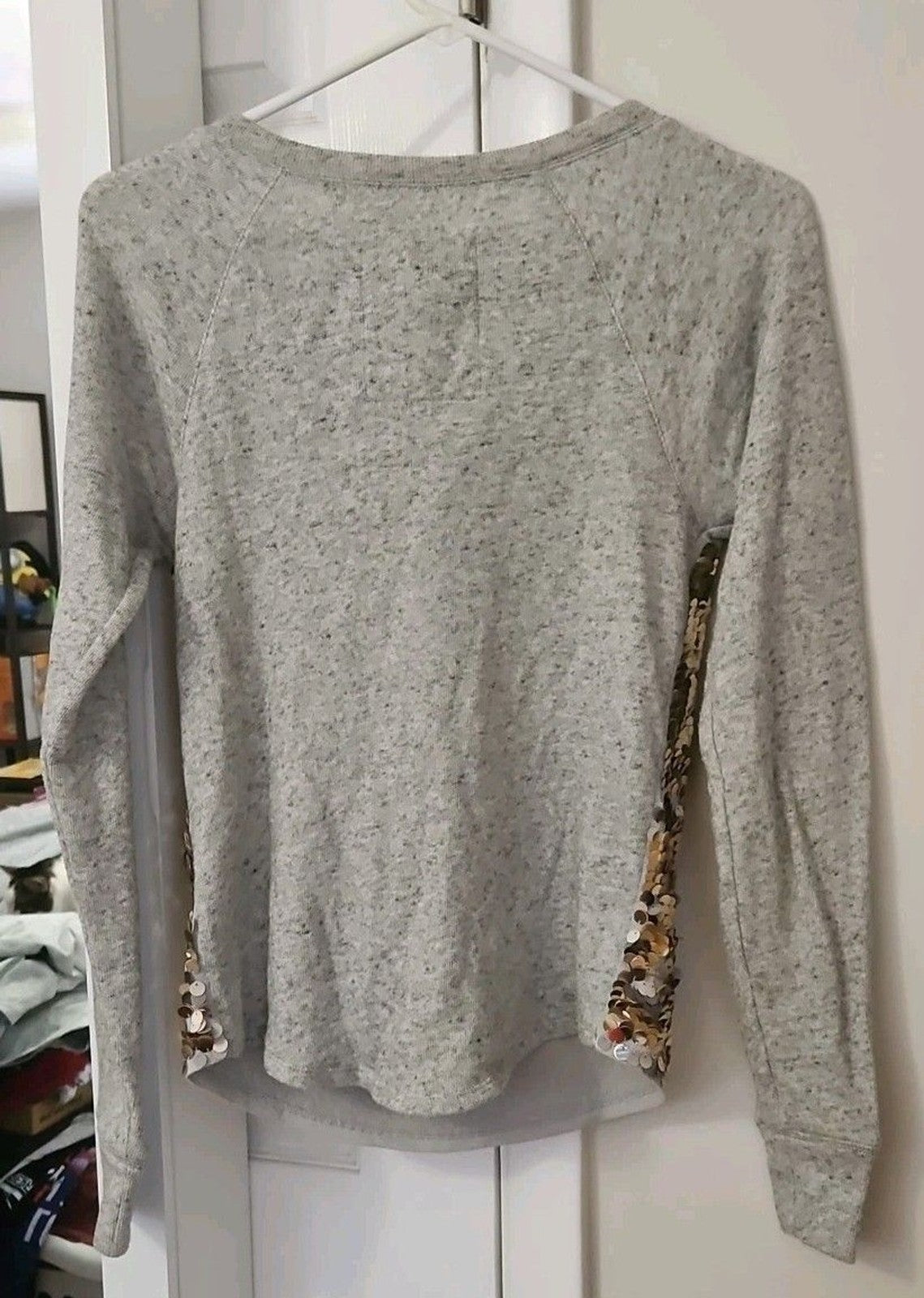 Love Express Women's XS Mermaid Gold & Silver Sequin Shirt Long Sleeve Top Gray