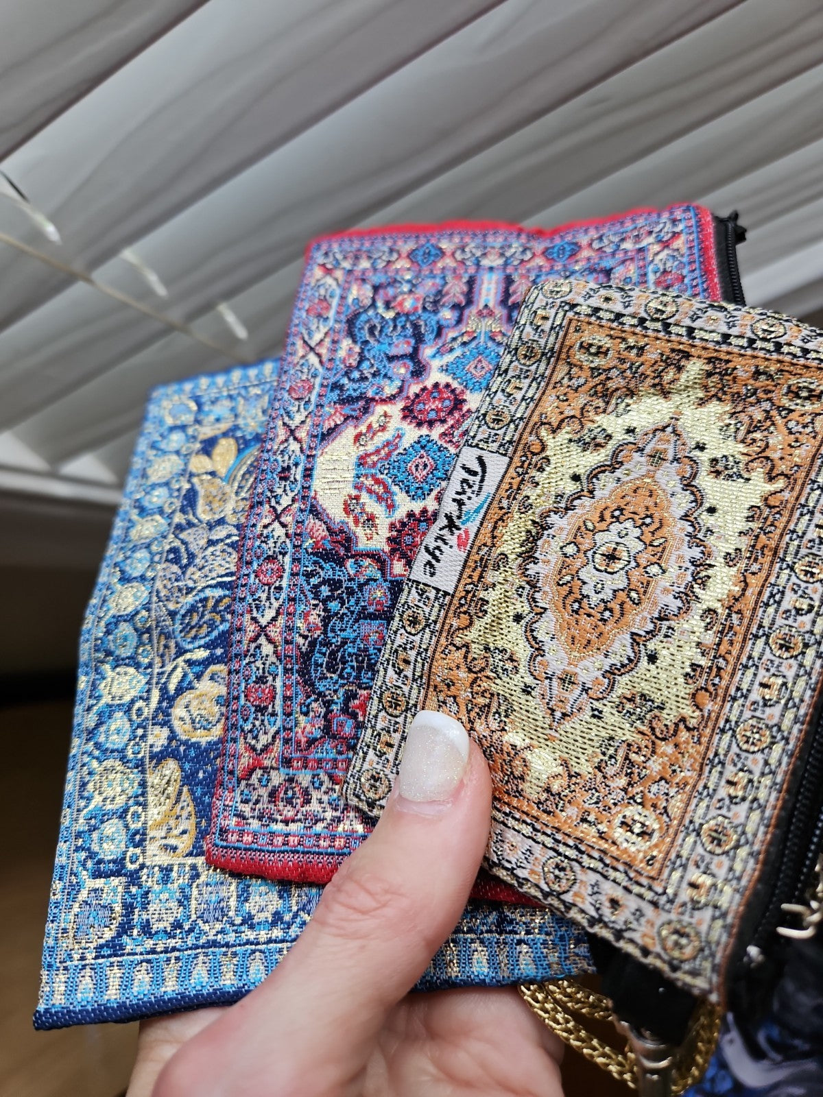 Set Of 3 Turkish Tapestry Carpet Style Zippered Clutch Coin Purses NWOT 2 Sizes