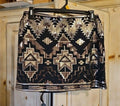 Express Aztec Geometric Print Sequin Mini Skirt Gold Black XS (27x13) Excellent