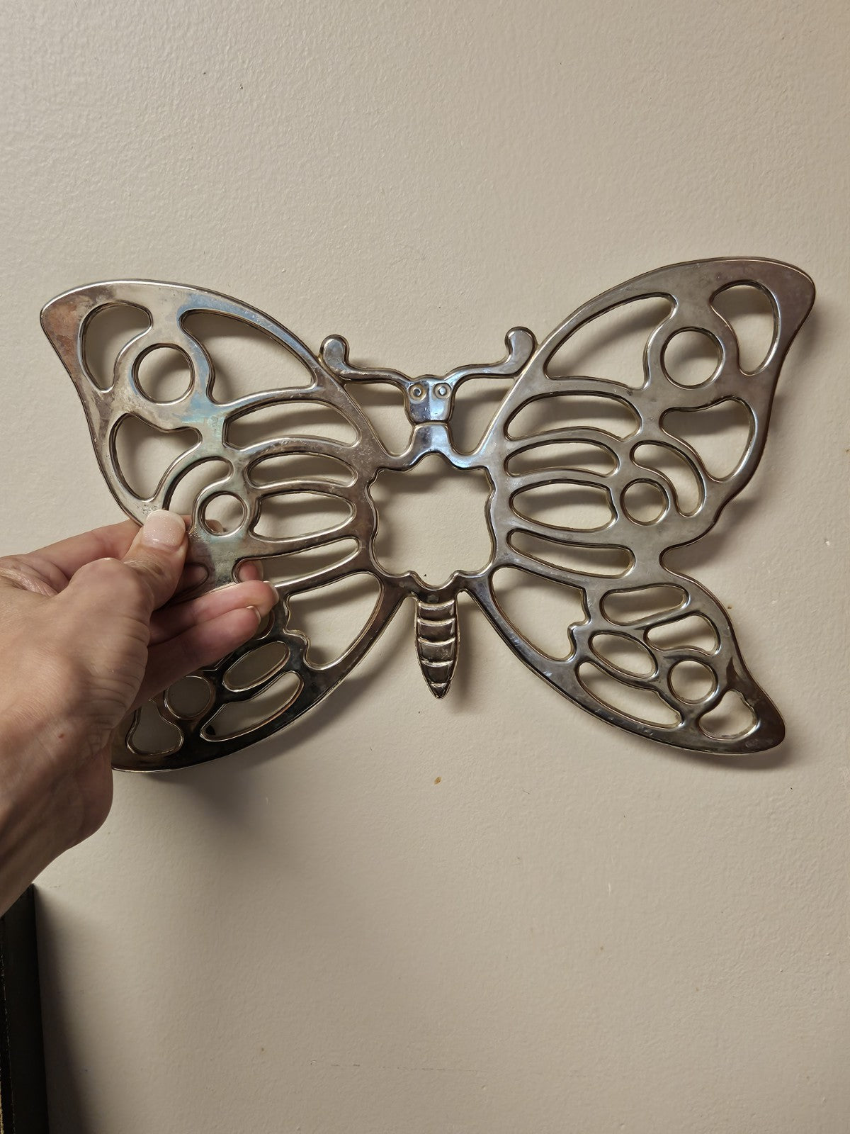Vintage Leonard Silver Plated Butterfly Trivet Wall Hanging Made In Italy