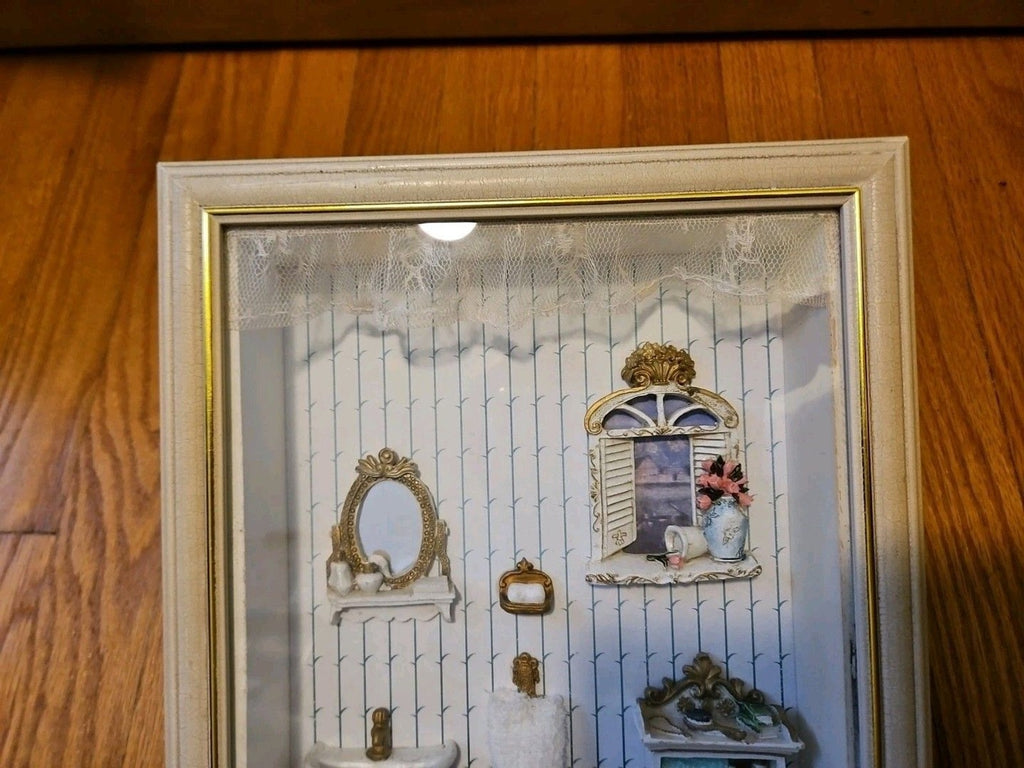 Vintage Diorama Victorian Bath Room Miniature Dollhouse Furniture Shadow Box