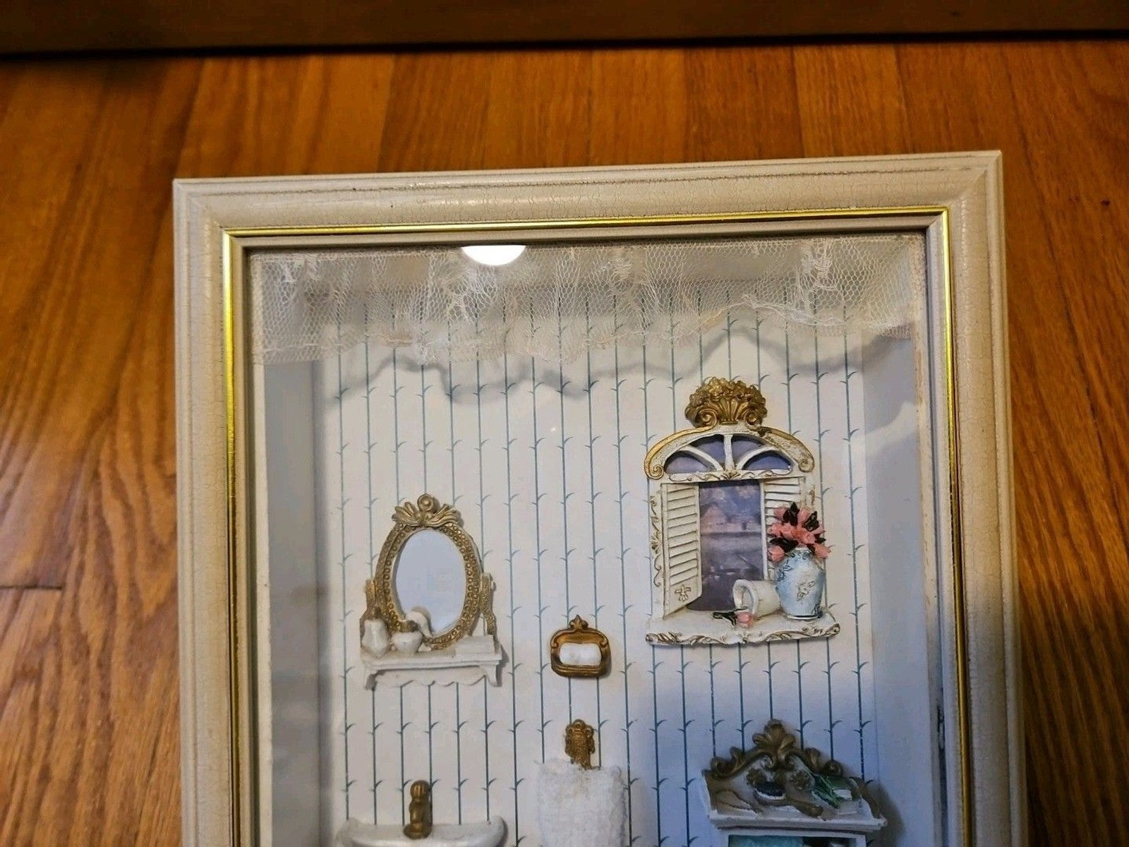Vintage Diorama Victorian Bath Room Miniature Dollhouse Furniture Shadow Box