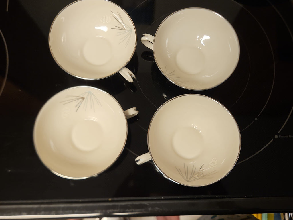 Set Of 4 Vintage MCM Franciscan Silver Pine Tea Cup & Saucer Sets Very Nice