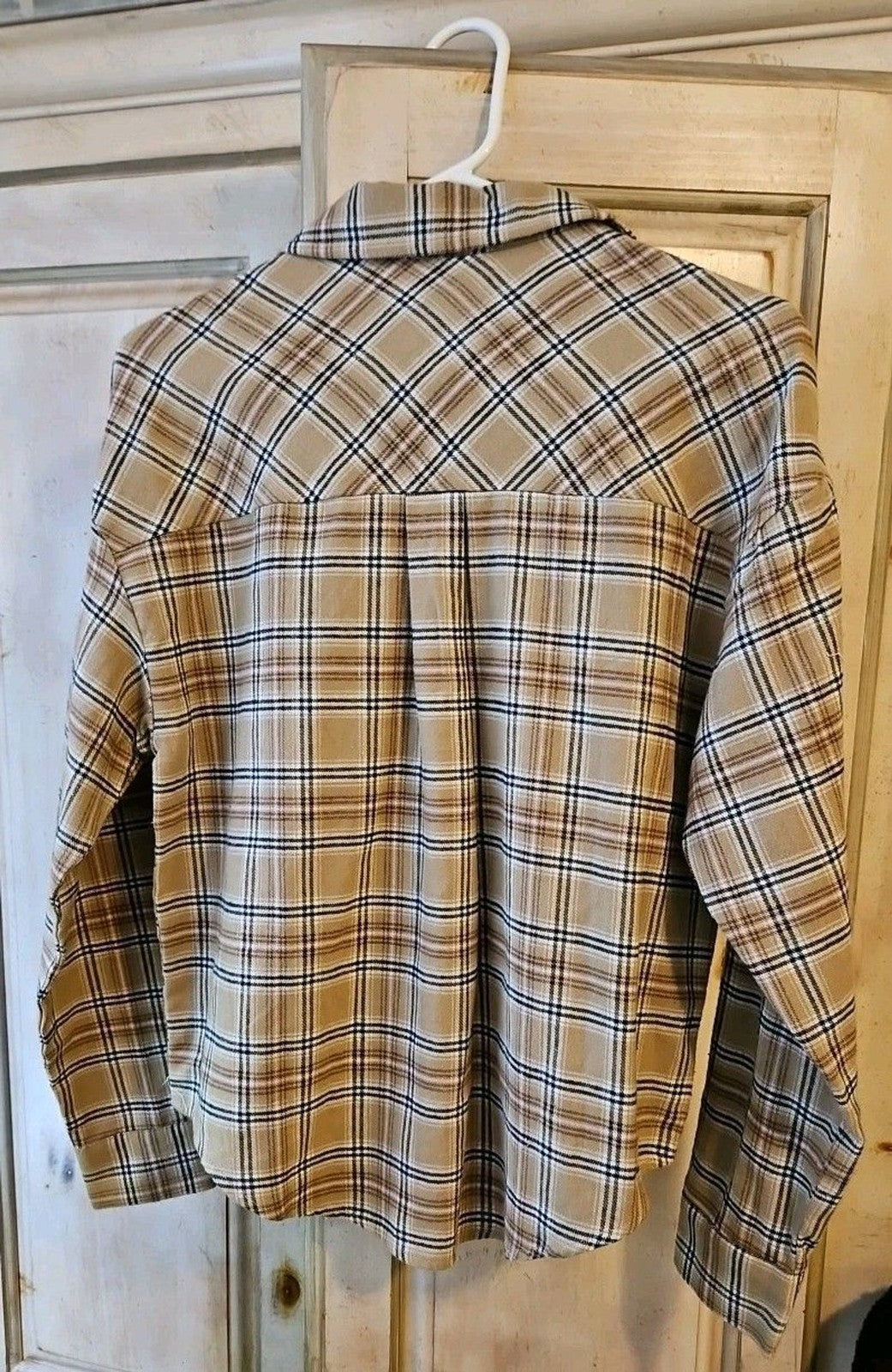 Forever 21 Plaid Taupe & Brown Button Down Shirt Sz S NWT