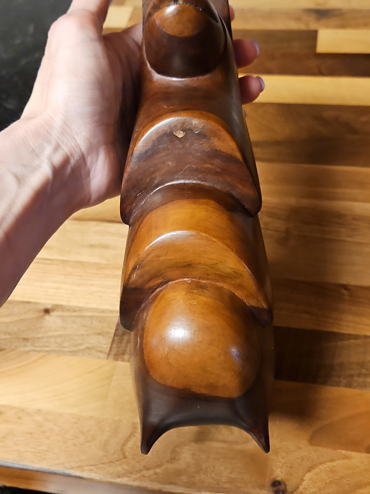 Vintage MCM Mahogany Wood Carved Llama Figurine 10" X 6"