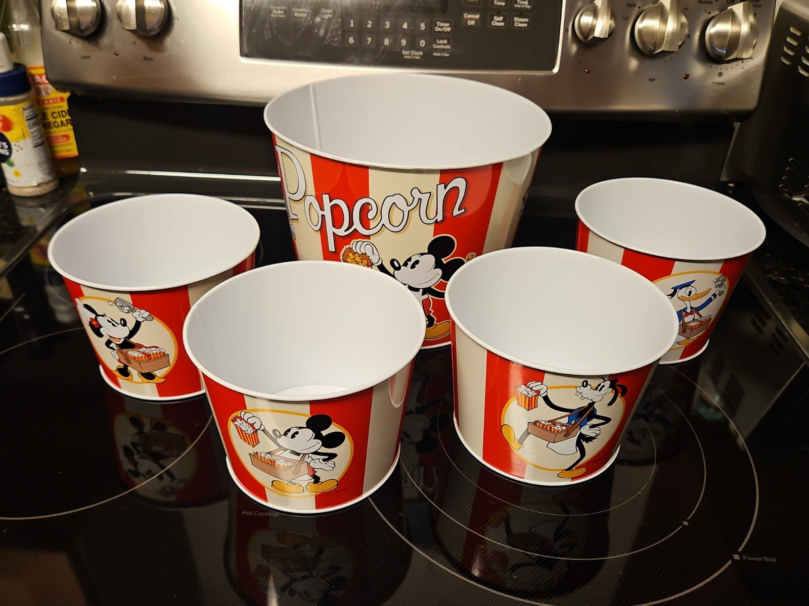 Disney Vintage Popcorn Buckets Set Of 5 New Mickey Metal