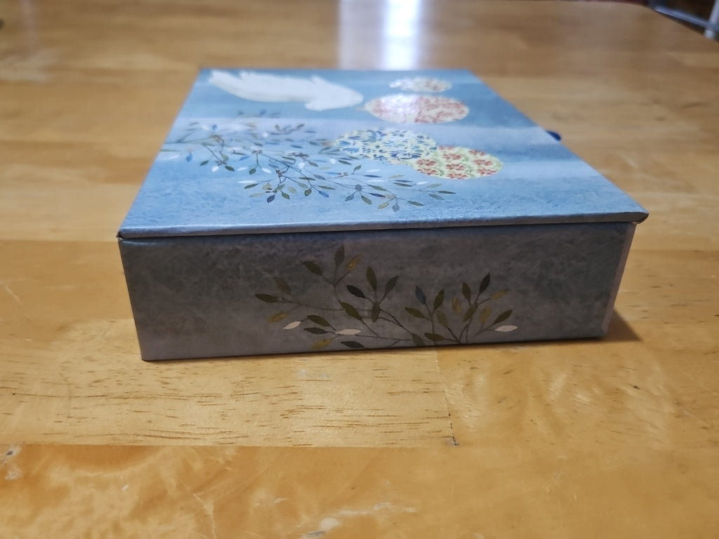 Elegant Storage Box Blue With Christmas Ornaments & Dove 7.75"x6"x2"