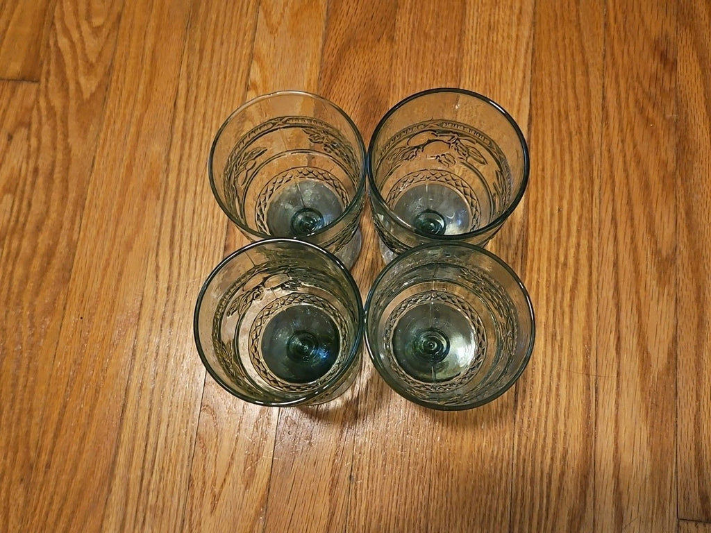 Vintage Mikasa 1960 Embossed Fruit Light Green Glasses Set of Four (4) READ