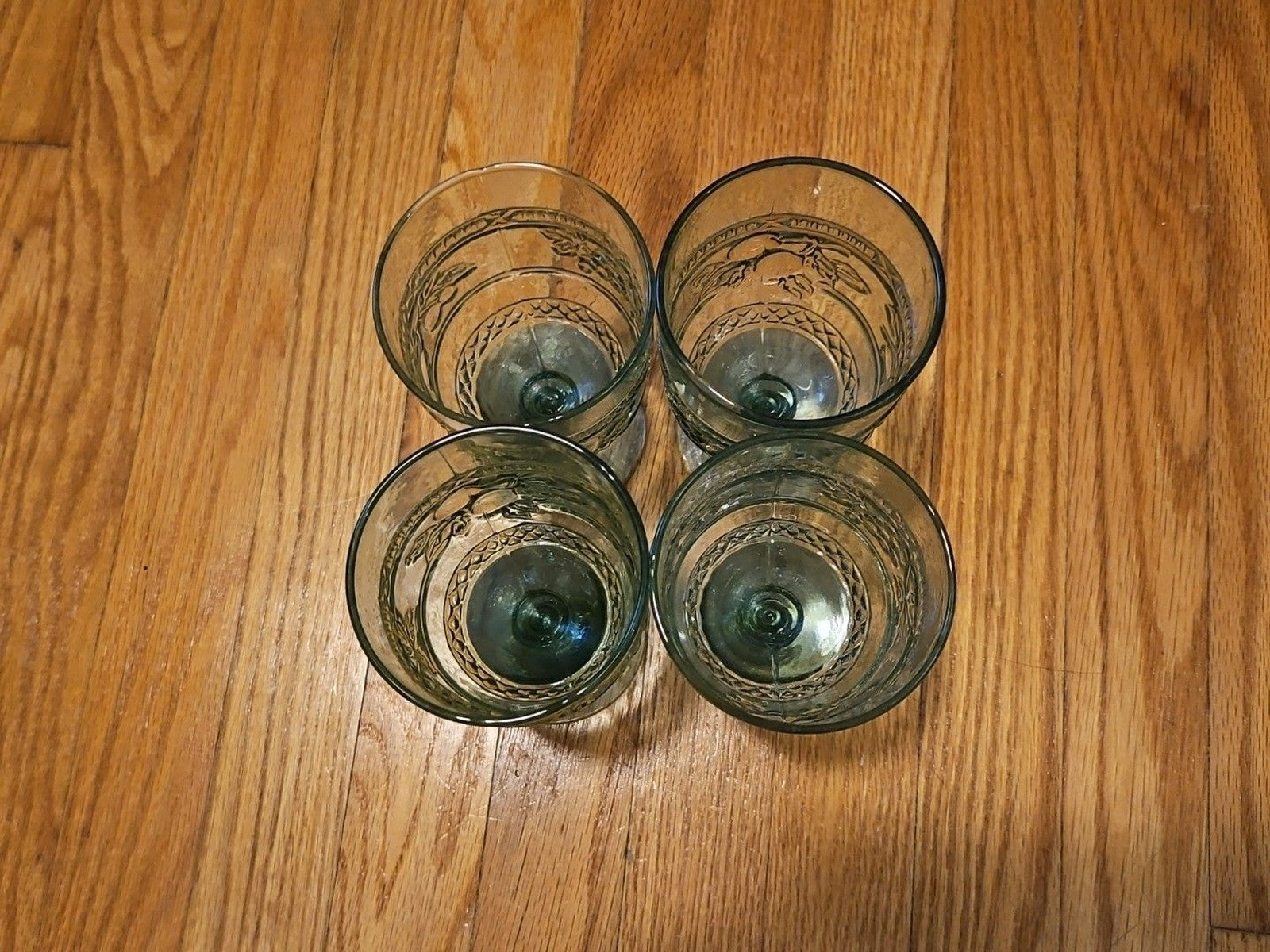 Vintage Mikasa 1960 Embossed Fruit Light Green Glasses Set of Four (4) READ