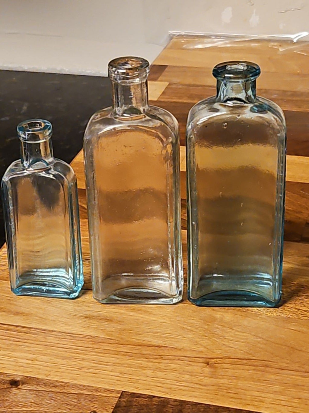 Set Of 3 Sec Gen 1900's Antique Three In One 3 in 1 Oil Co Blown Glass Bottles