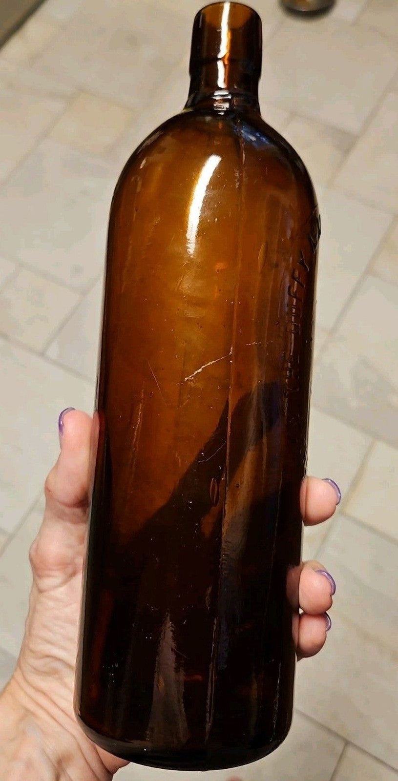 Vintage 1890s Duffy Malt Whiskey Bottle Brown Amber Hand Blown