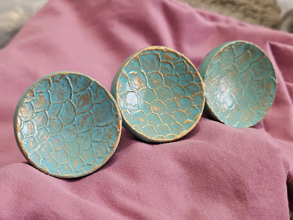Lot Of 3 Turquoise With Gold Accent 1.5" Drawer Pulls Cabinet Knobs W/ Hardware