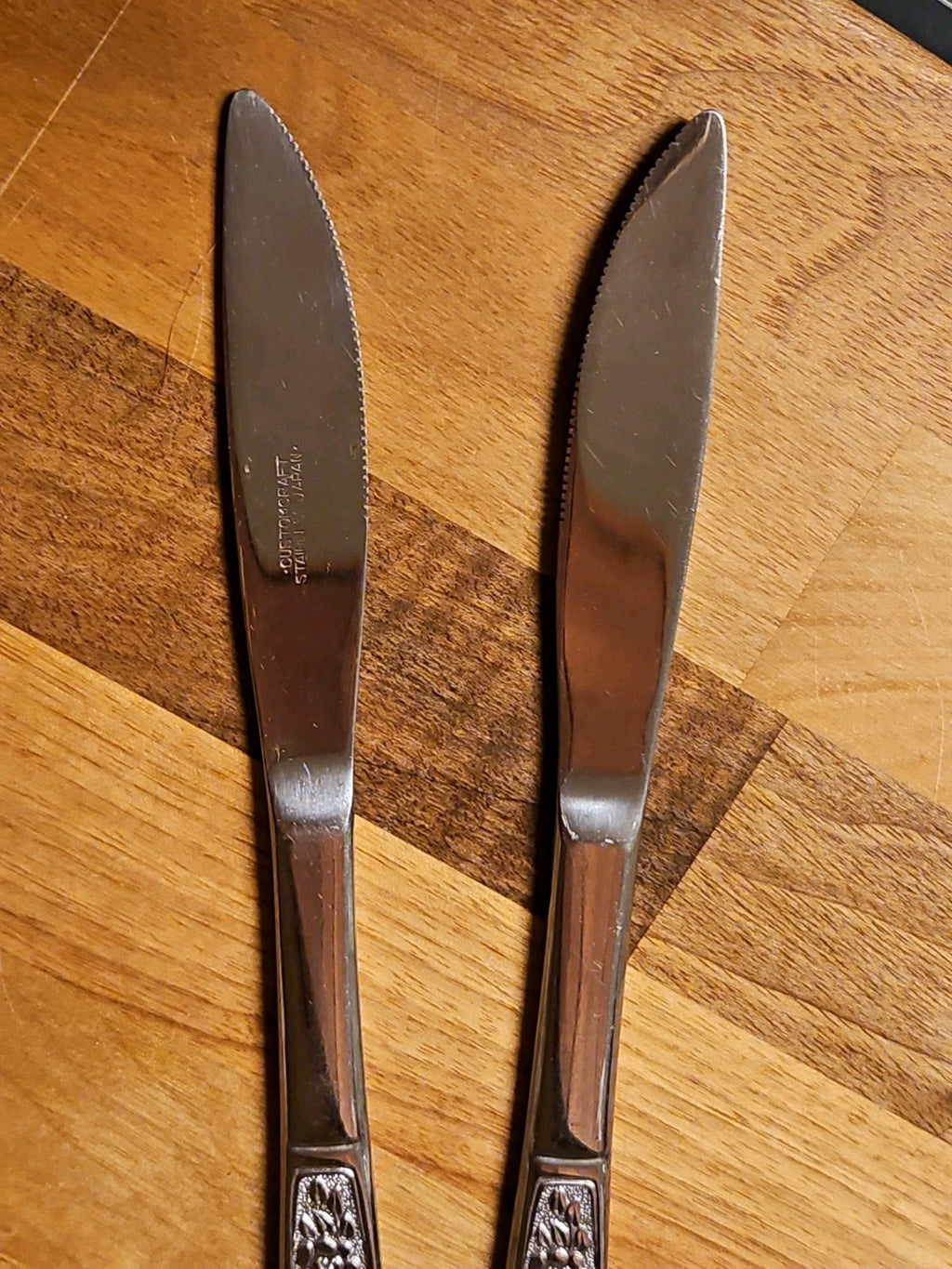 Vintage CustomCraft Stainless Steel Flatware CUS10 5 Pc Service For 2 Roses