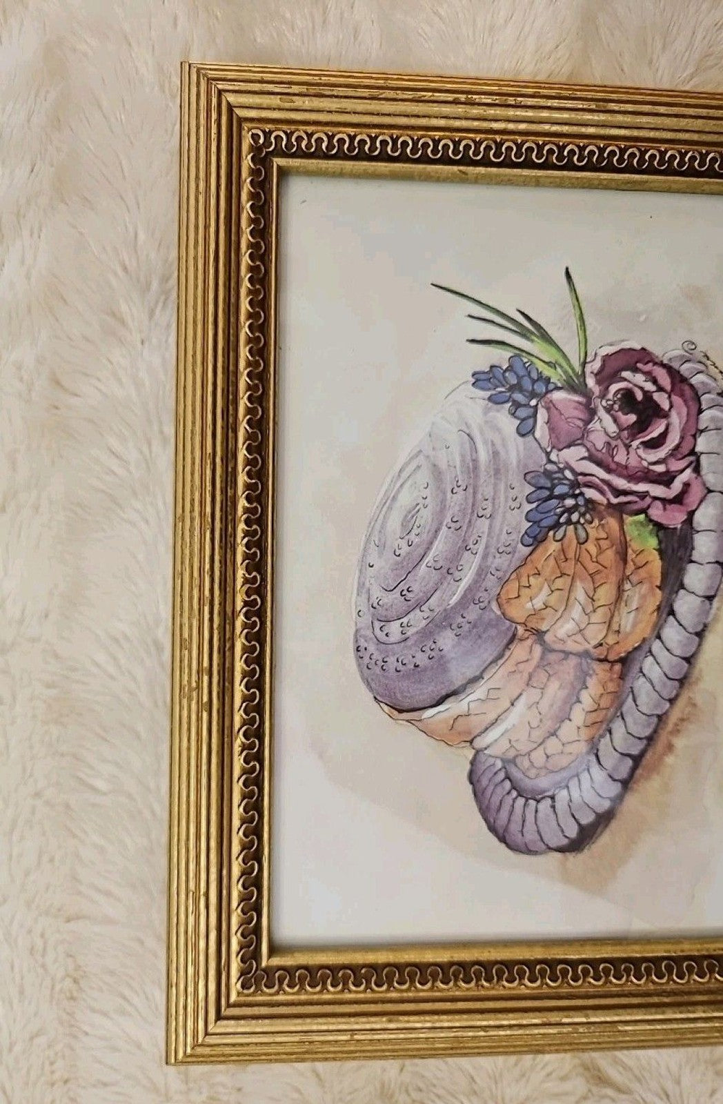 Vintage Peggy Abrams Victorian Hat With Rose Art Print Matted With Gold Frame