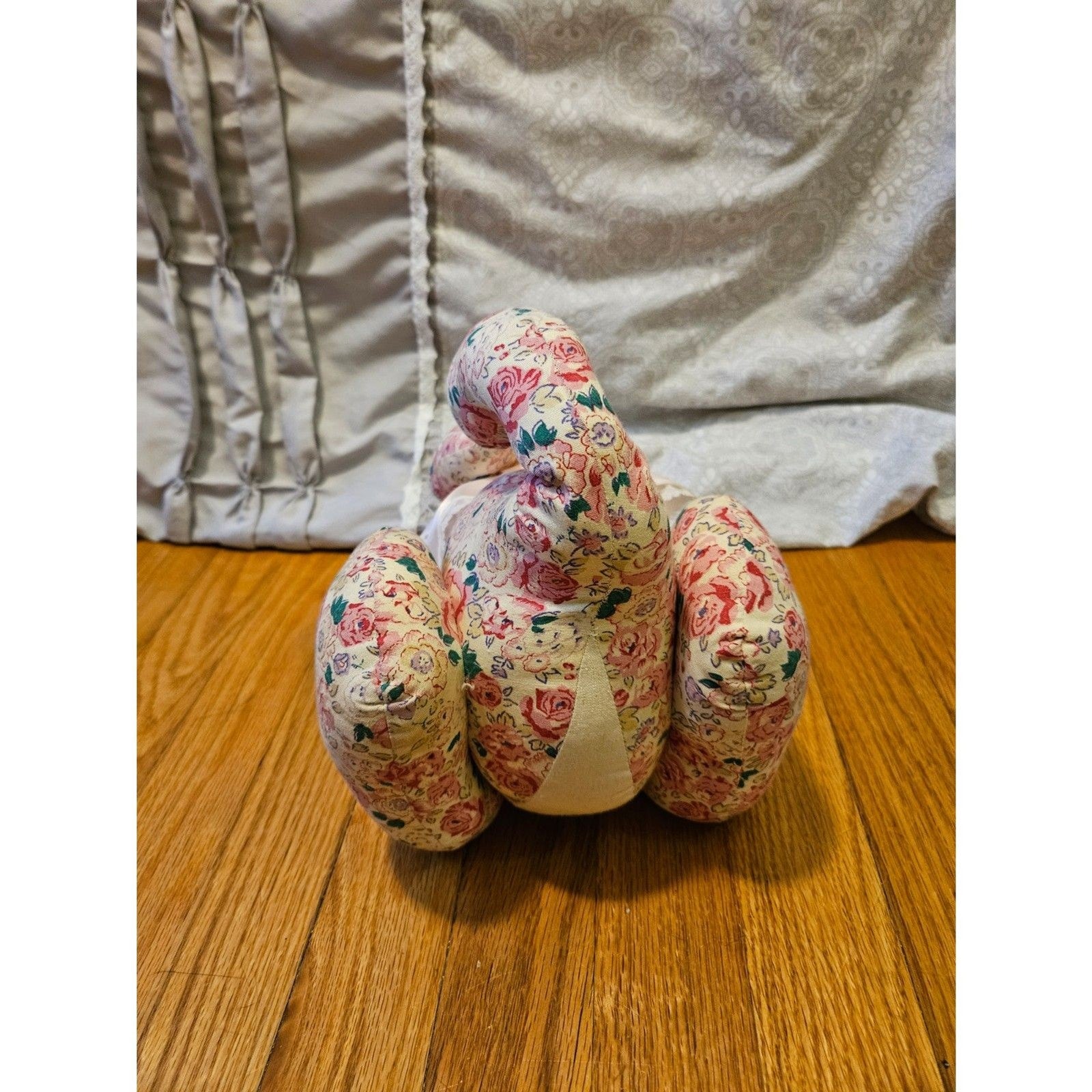 Vintage Style Pink Roses Floral Fabric Cat Door Stopper Ribbon Accent 11"x7"x 9"