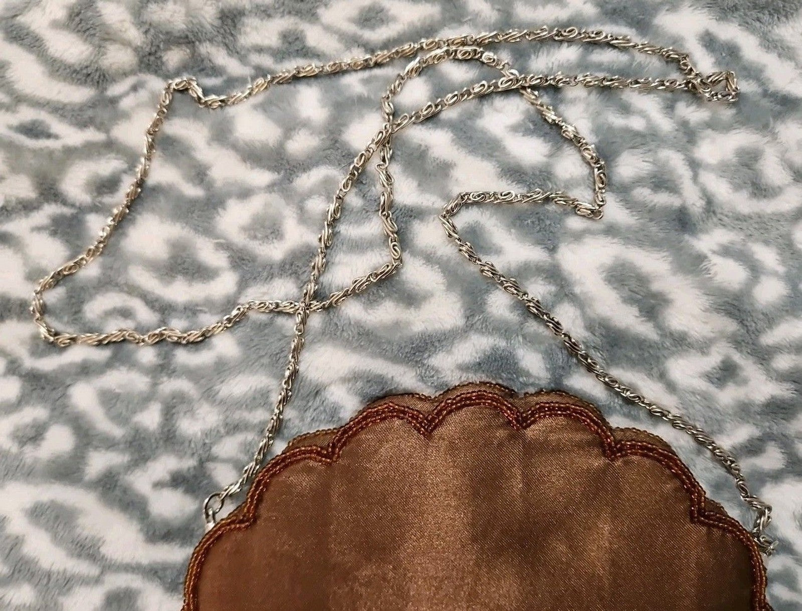 Vintage BIJOUX TERNER Beaded Satin Evening Bag Purse 8"x6" Brown Floral Design