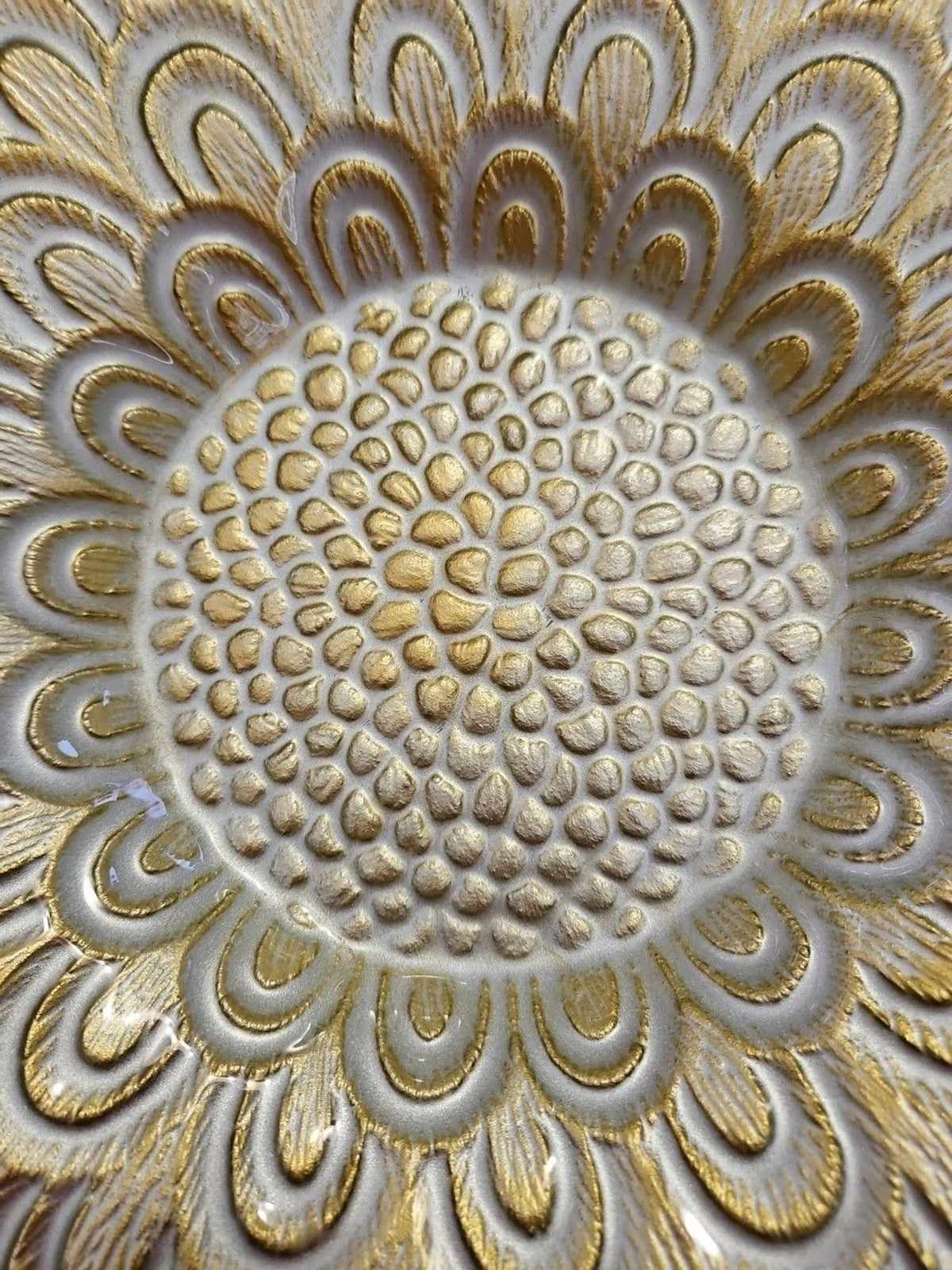Metallic Silver & Gold Floral Design Art Glass Bowl Serving Dish Centerpiece 14"