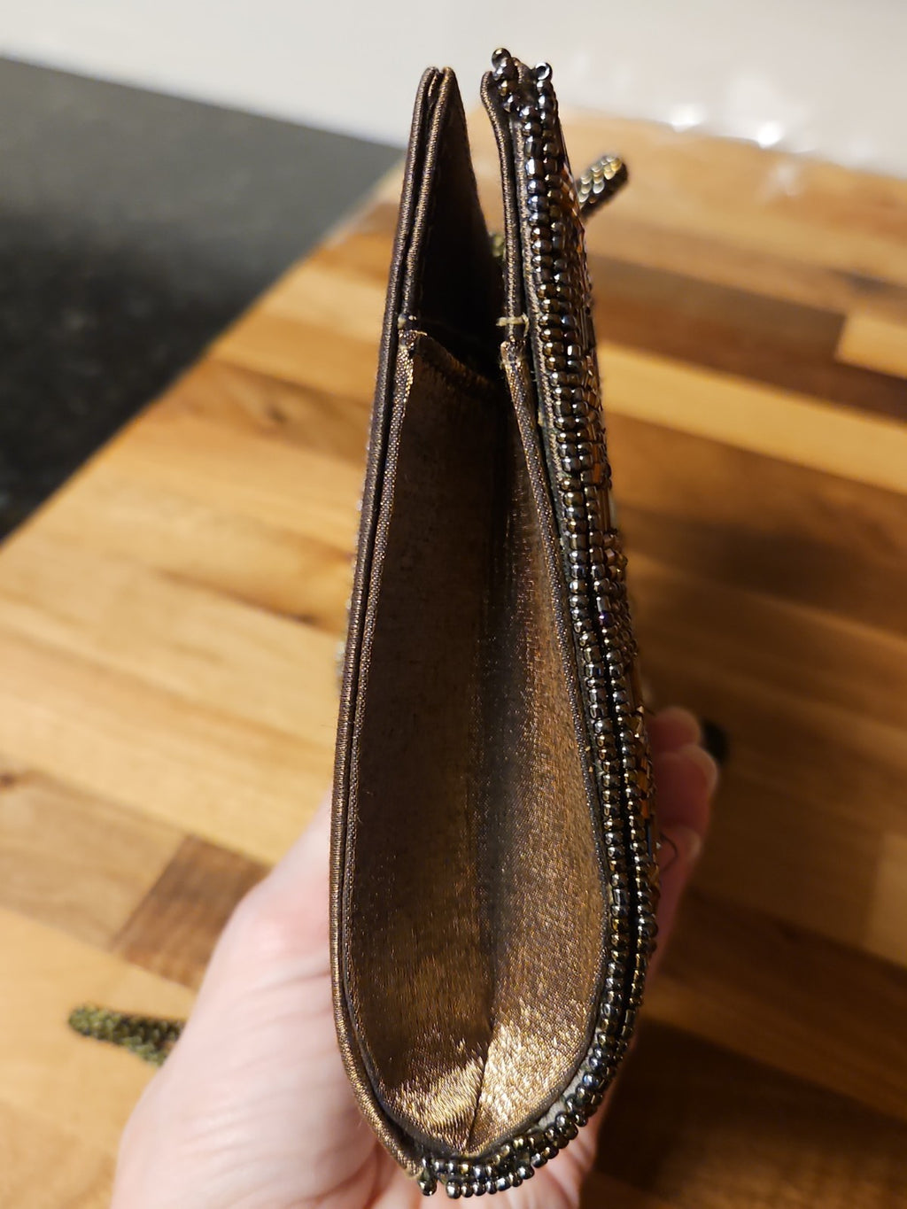 Menbur Spain Clutch Purse With Shoulder Strap Bronze Beaded NWT Damaged