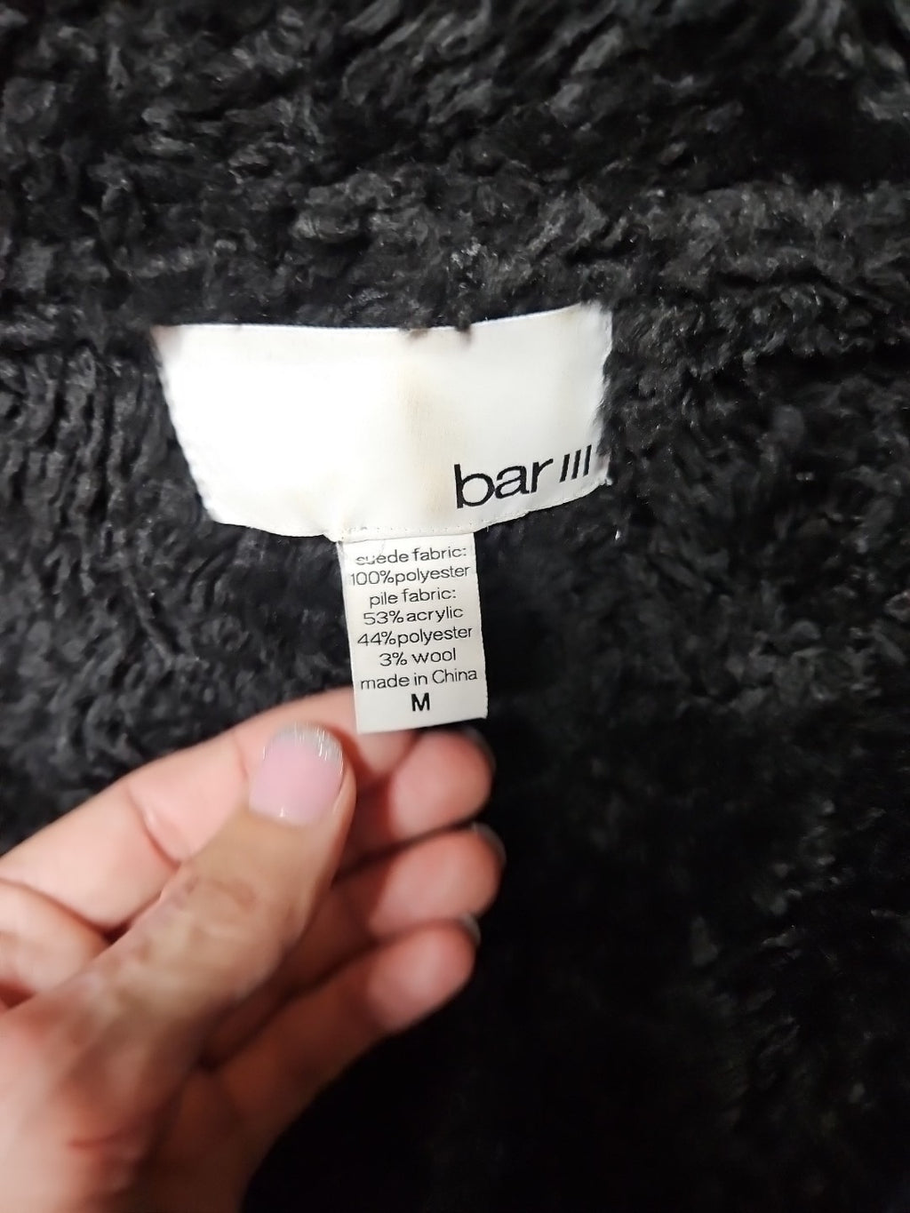 Bar III Black Faux Leather Asymmetrical Cropped Sherpa Lined Motorcycle Vest M