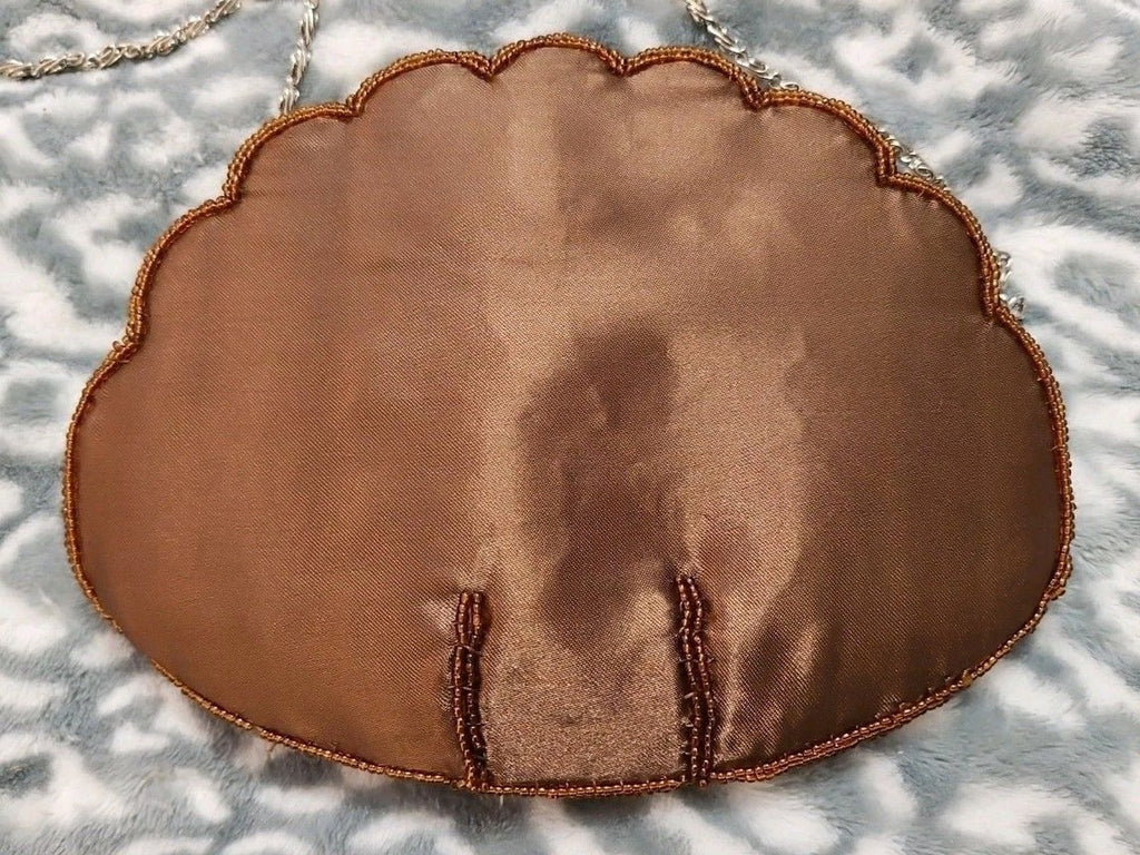 Vintage BIJOUX TERNER Beaded Satin Evening Bag Purse 8"x6" Brown Floral Design