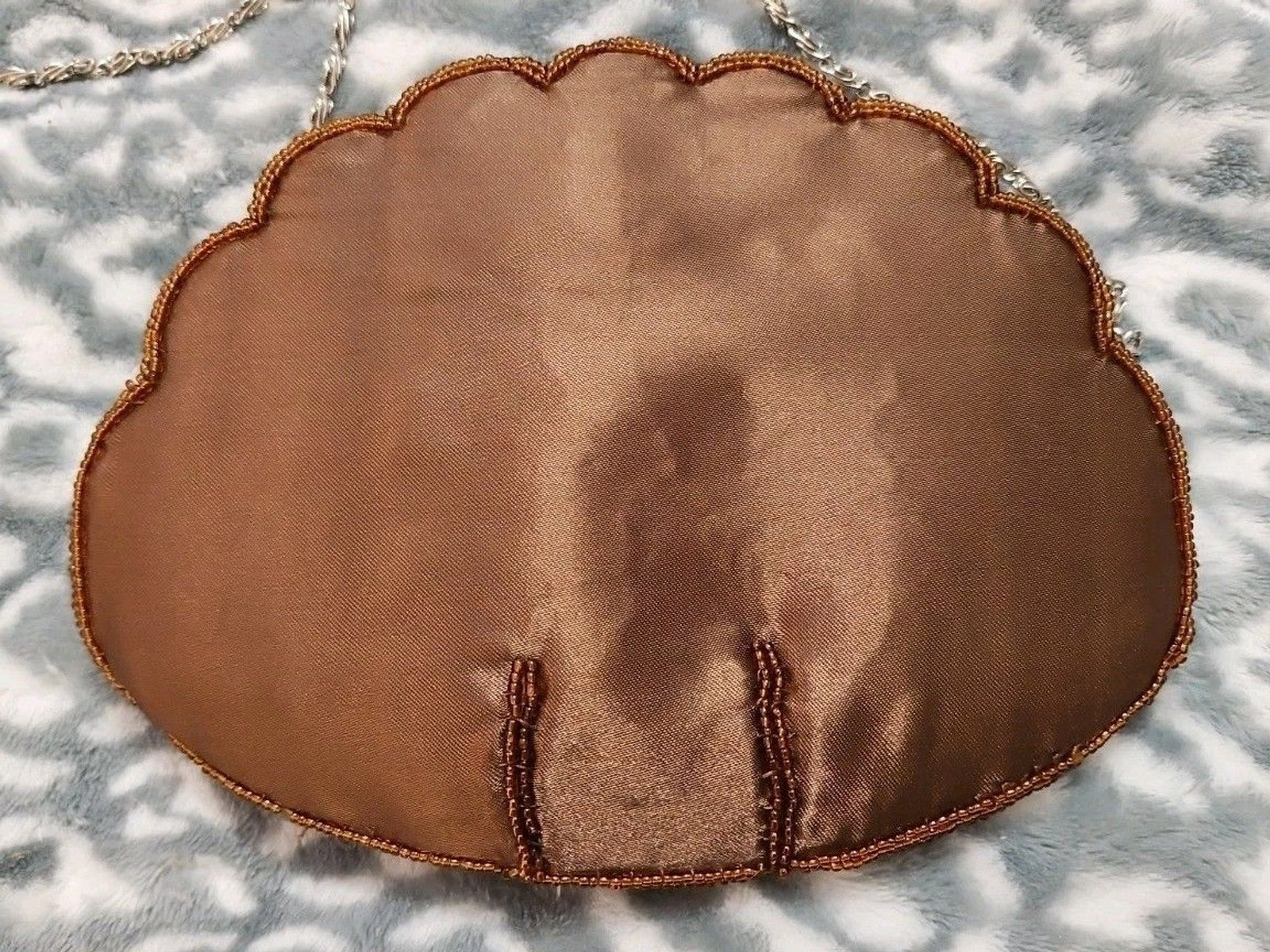 Vintage BIJOUX TERNER Beaded Satin Evening Bag Purse 8"x6" Brown Floral Design