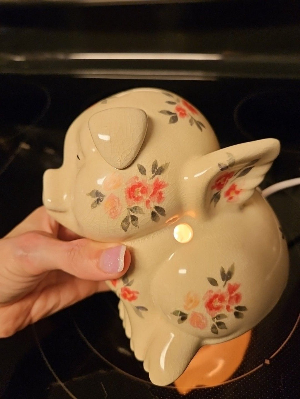 Vintage Intertek Ceramic Winged Pig Floral Lamp Model Sc-824 6" - Works!