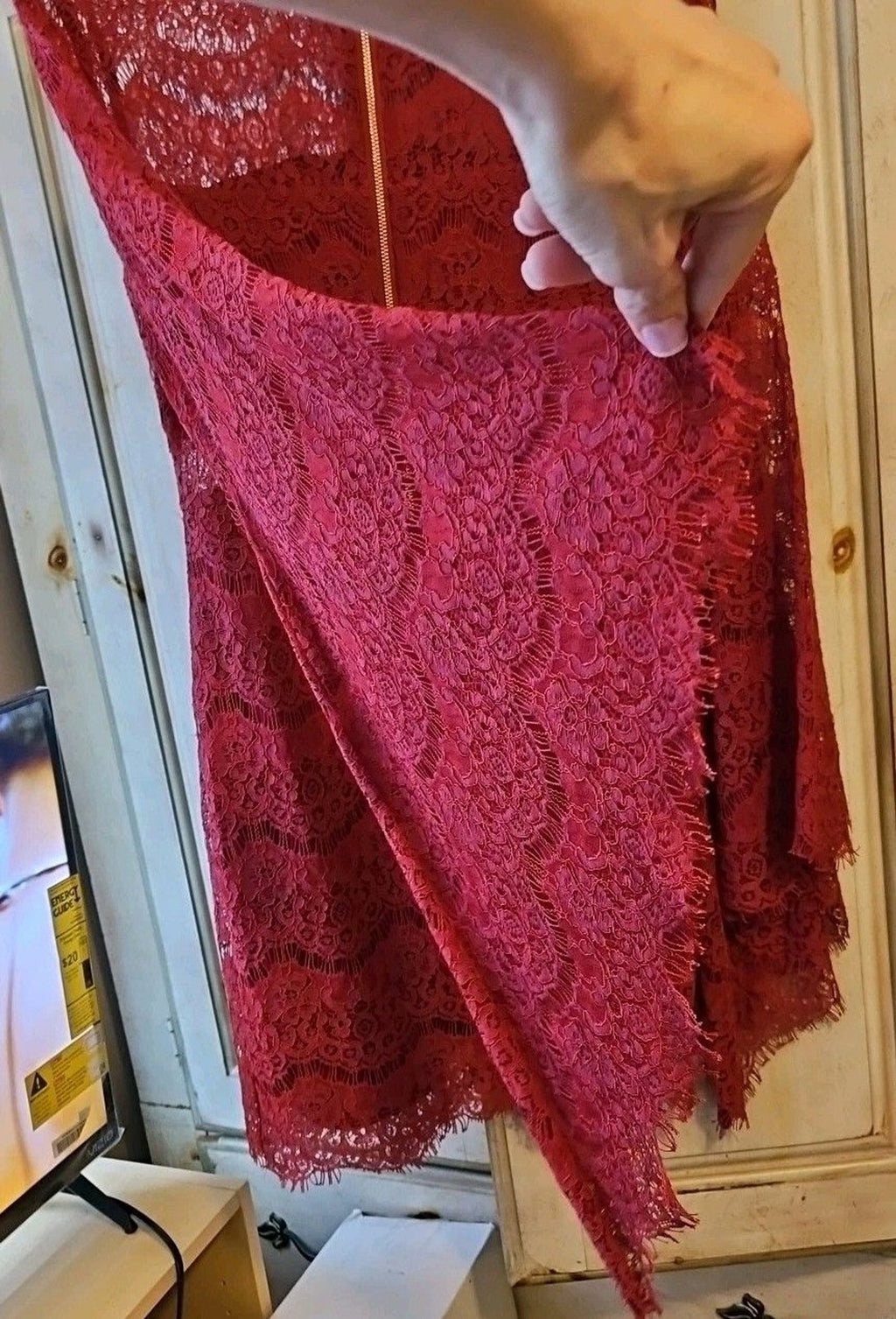 Lulus Cut Out Lace Mini Dress Sz M Cranberry Red Bell Sleeves Goth Style